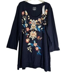 Chico's Navy Floral Embroidered Tunic